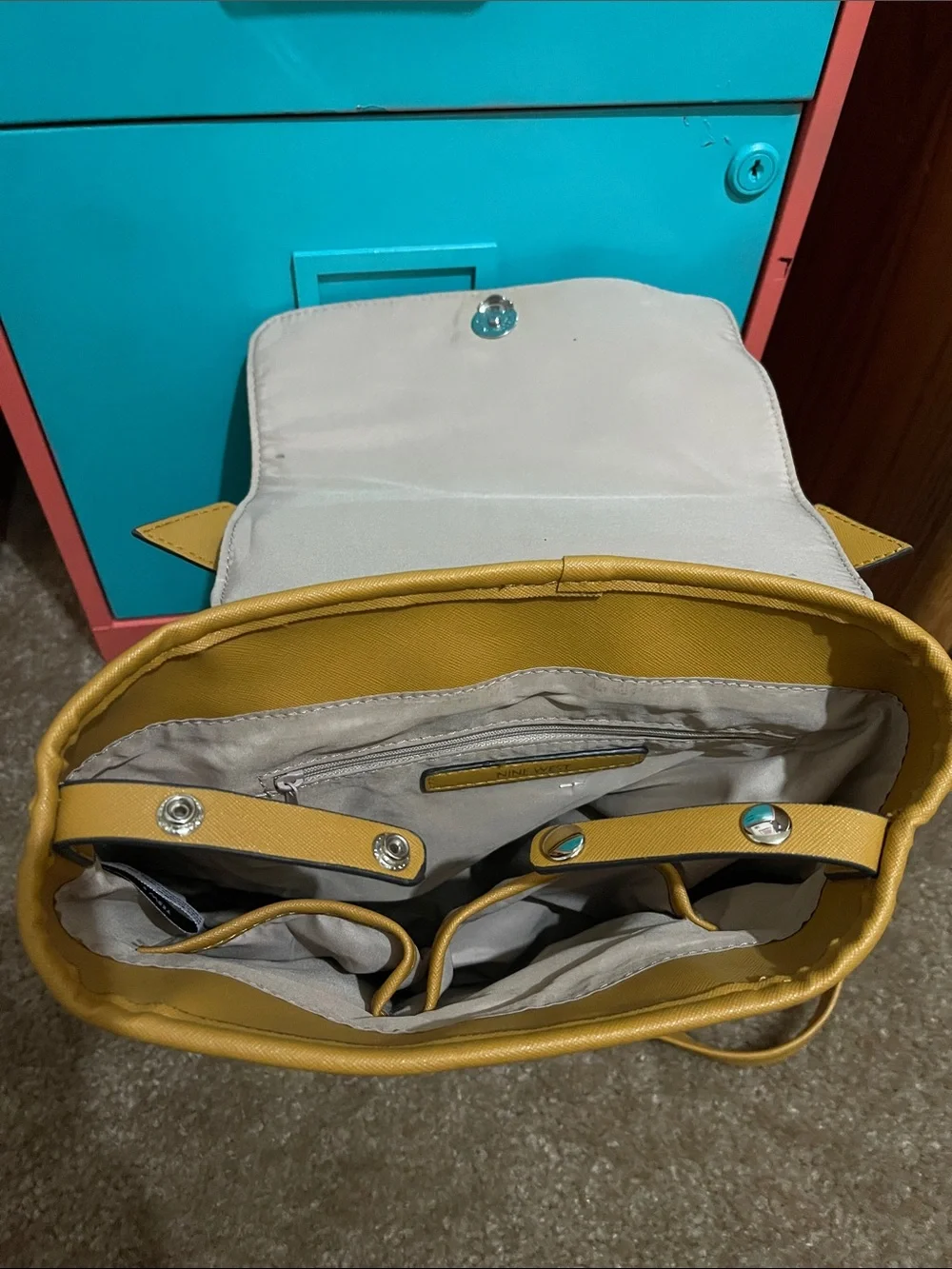 Nine West Women’s Mustard Yellow Faux Leather Backpack Handbag